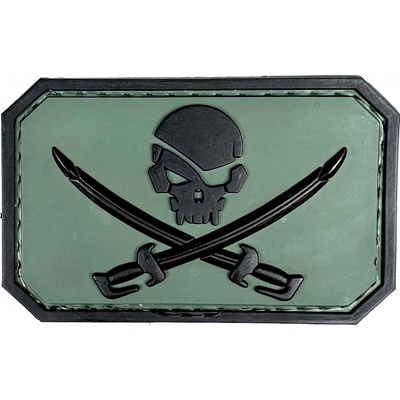 Plastové 3D patche 3D gumová nášivka PIRATE SKULL Patch - Zelená