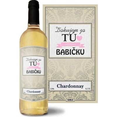 Sablio Ďakujem za tú najlepšiu babičku Chardonnay biele suché víno 12 % 0,75 l (čistá fľaša)