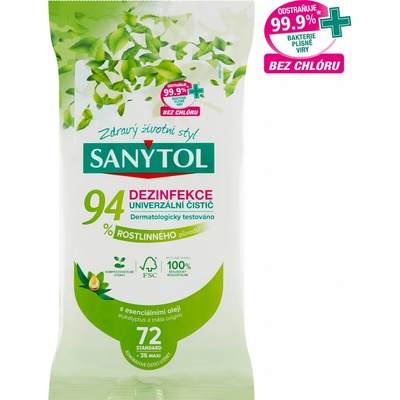 Sanytol 94% rostlinného původu dezinfekční univerzální čisticí utěrky 72 ks – Zboží Dáma