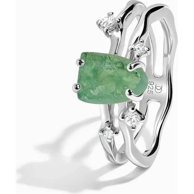Royal Fashion rhodiovaný prsten SKA R002 SILVER-GREENAPATITE