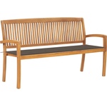 vidaXL Стифираща градинска пейка с възглавница, 159 см, тик масив (3063314)
