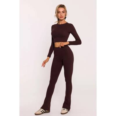 Made Of Emotion Woman's Ribbed leggings with split leg design brown tmavočervená