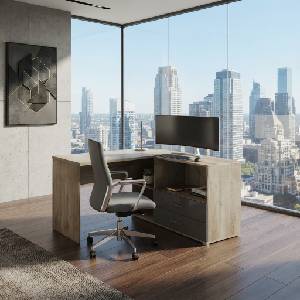 Bogdan Furniture I Офис бюро BM-Grande 46, сонома арвен и мдф кобалт гланц