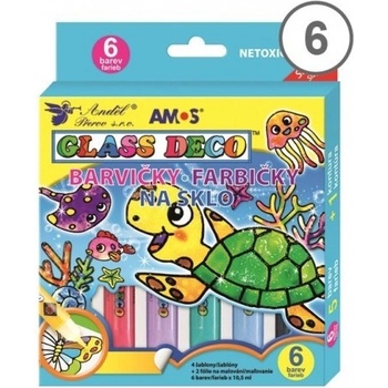 Amos Barvy na sklo Mořské ryby sada 6 barev 10,5 ml + 6 sklíček