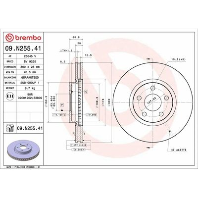 BREMBO brzdový kotúč 09.N255.41, súprava 2 ks