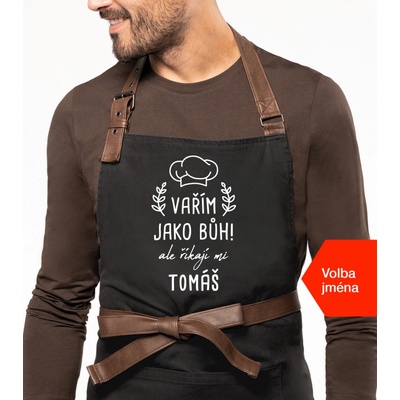 Kariban Zástěra pro muže se jménem Exclusive Vařím jako bůh ale říkají mi.. Černá Black