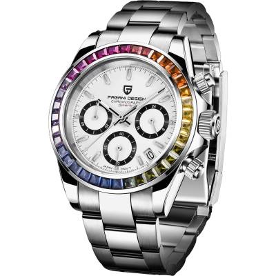 Мъжки часовник Pagani Design Scopic, Кварцов, Неръждаема стомана, Хронограф, Многоцветен / Бял (PD-1644-COLORF-BLACK)