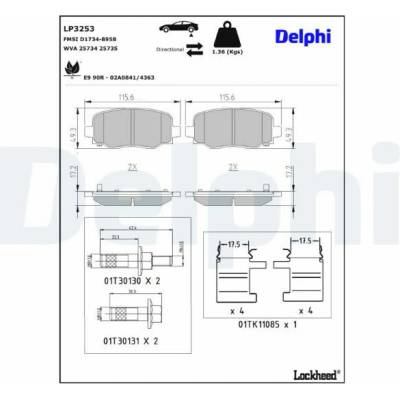 Sada brzdových destiček, kotoučová brzda DELPHI LP3253