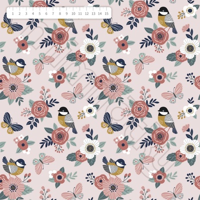 Ptáčci s květy na pudrově růžové úplet by MIMI