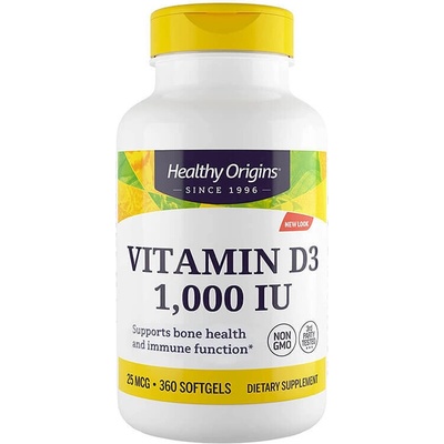Healthy Origins Витамин D3 - За кости, имунитет и енергия, 1000 IU/ 25 g, 360 капсули (15389 HO)