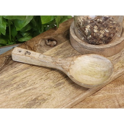 Chic Antique Široká kulatá dřevěná sevírovací lžíce z mangového dřeva 19 cm