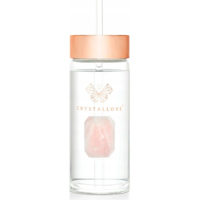 CRYSTALLOVE Skleněná lahvička na vodu s růženínem a brčkem 400ml
