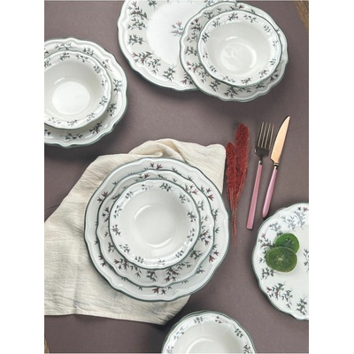 ASIR Porcelánová jídelní sada TERRA 24 krémová s rostlinami 24 ks