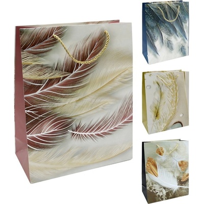 Dárková taška 6011 velikost M 26 x 10 x 32 cm (mix vzorů Peříčko)