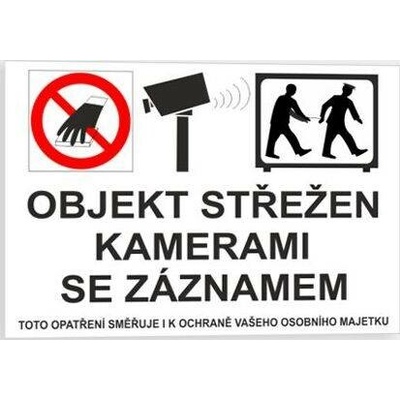 Traiva s.r.o Objekt střežen kamerami se záznamem Verze: Samolepka 105 x 74 mm tl. 0.1 mm - Kód: 16046