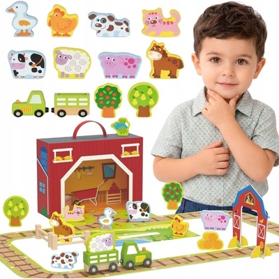 Tooky Toy Farma sada v kufríku s dráhou 31 ks