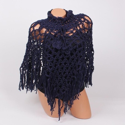 Плетено пончо в тъмносин цвят