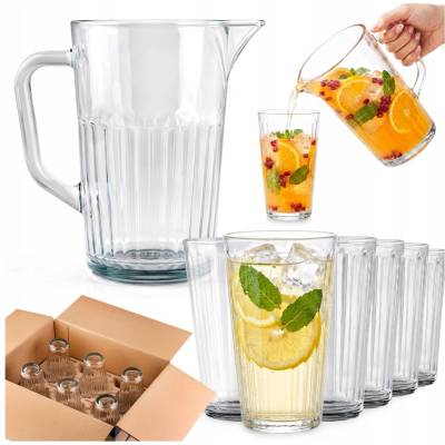 Sada SuperButelki Rýhovaný džbán 1 L + 6x sklenice 1 l