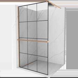 Mexen Kioto+ душ преграда с рафт Walk-in 120 x 200 cm, черна решетка, четкана мед - 800-120-121-65-77 (800-120-121-65-77)