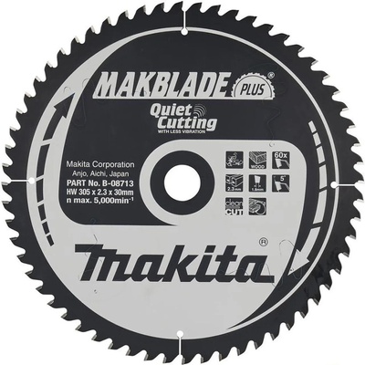 Makita Циркулярен TCT режещ диск за дърво, Makita MAKBlade Plus B-08713, 305x30x60T (B-08713)