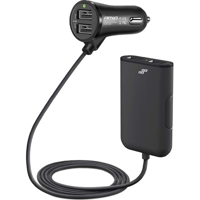 Nabíječka do auta zepředu dozadu se 4 prodlužovacími kabely USB