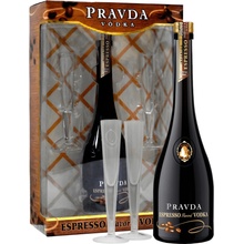 Pravda Vodka Espresso 37,5% 0,7l (darčekové balenie 2 poháre)