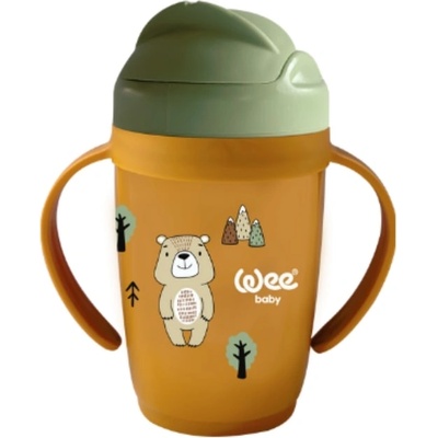 Wee Baby Чашка със сламка и дръжки Wee Baby - Friends, 265 ml, оранжева (339)