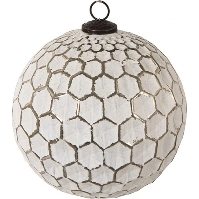 Bílá antik skleněná koule Hexagon white XL 20x20 cm