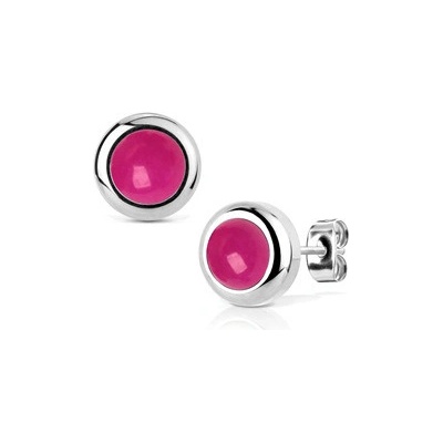 Nubis ocelové náušnice tmavě růžový kámen NB025-06