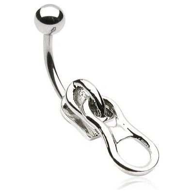 Šperky eshop piercing do pupíku z nerezavějící oceli zip a jednoduchá kulička I10.16
