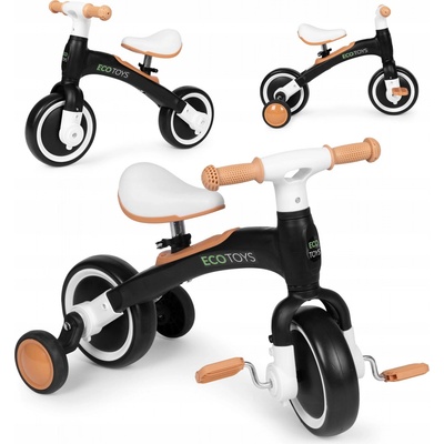 EcoToys BEŽECKÝ S PEDÁLMI TRÉNINGOVÉ BOČNÉ KOLIESKA 3V1 ČIERNY