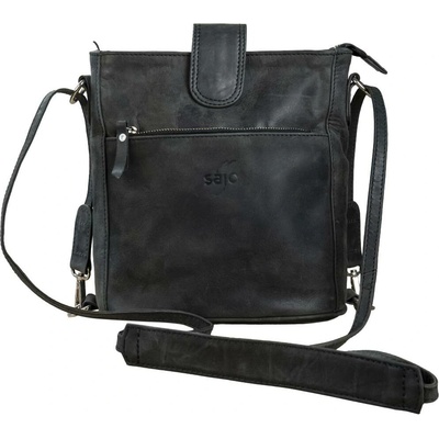 Dámská prostorná crossbody kabelka z kozí kůže ANJU černá s nastavitelným odnímatelným popruhem zapínání na zip