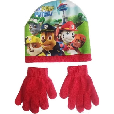 Detská čiapka s rukavicami Tlapková patrola Červená