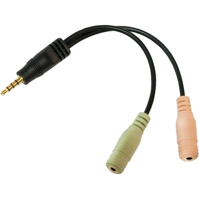 LogiLink Аудиоадаптер Logilink, 3, 5 mm 4 pin/M - 2x3, 5 mm 3 pin/F, черен, 0, 15 м