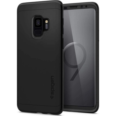 Spigen Thin Fit 360 - комплект тънък матиран кейс и стъклено защитно покритие за целия дисплей за Samsung Galaxy S9 (черен)