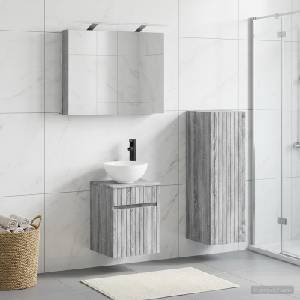 vidaXL Комплект мебели за баня 4 бр. Сив Сонома (3407460)