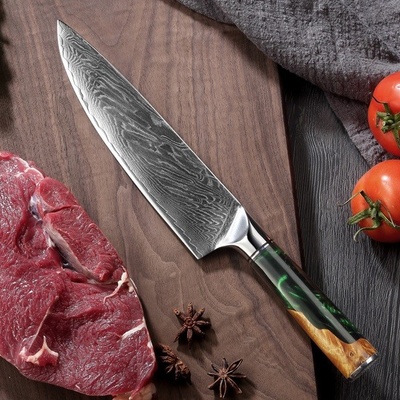 IZMAEL Damaškový kuchynský nôž Hanamaki Zelená 20.5 cm