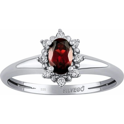 SILVEGO Strieborný prsteň Lina s prírodným granátom a Brilliance Zirconia JSW3001SGR