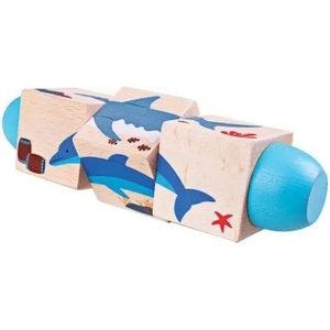 Bigjigs Toys Дървени въртящи се кубчета - В морето (bj076)