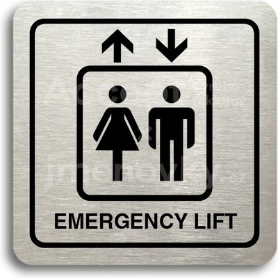 ACCEPT Piktogram emergency lift - stříbrná tabulka - černý tisk