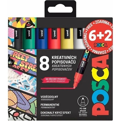 6+2 Sada popisovačů Posca PC-5M - 8 ks