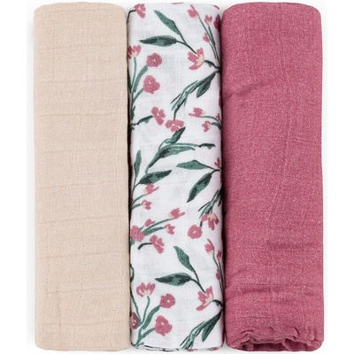 Petite & Mars Sada bambusová mušelínová Moussy Pink Meadow 68 x 68 cm 3ks