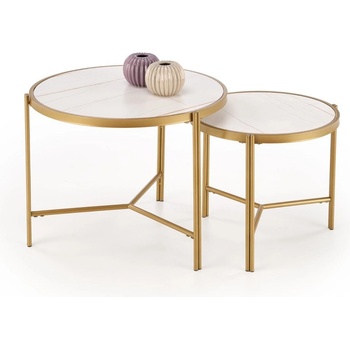 ЕВРОМАР Комплект кръгли холни маси fatima бял мрамор / златно