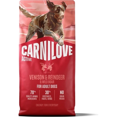 CARNILOVE Active Dog - Елен, северен елен и дива свиня за възрастни кучета, 12 кг
