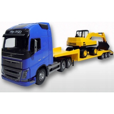 EMEK kamión VOLVO FH16 750 modrý s podvalníkom a bagrom