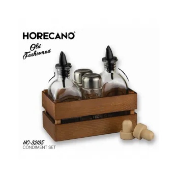 Horecano Стъклен оливерник от 5 части в дървена касетка венге OLD FASHIONED (HC-32135) - Horecano (0132135)