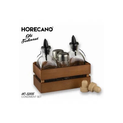 Horecano Стъклен оливерник от 5 части в дървена касетка венге OLD FASHIONED (HC-32135) - Horecano (0132135)