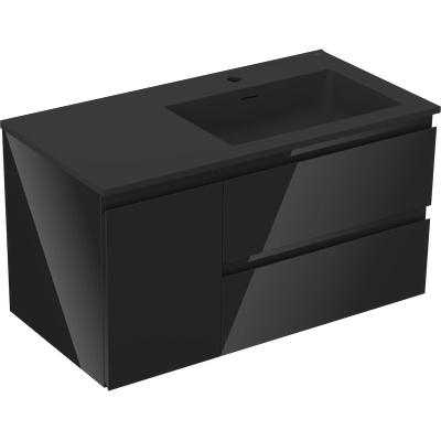 Orio баня шкаф 90 см с мивка Otis дясна, 2S, 1D, черен гланц/черен мат - 91A13-09047-3-BBFFF70-W18P71 (91A13-09047-3-BBFFF70-W18P71)