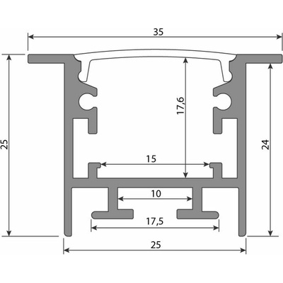 ML-761.005.74.1 Vestavný hliníkový profil VF, 35x25mm, včetně mléčného difuzoru, 1m