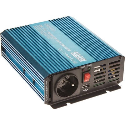 Sinusový měnič napětí z 24, 230V + USB, 400W, 35PSW424